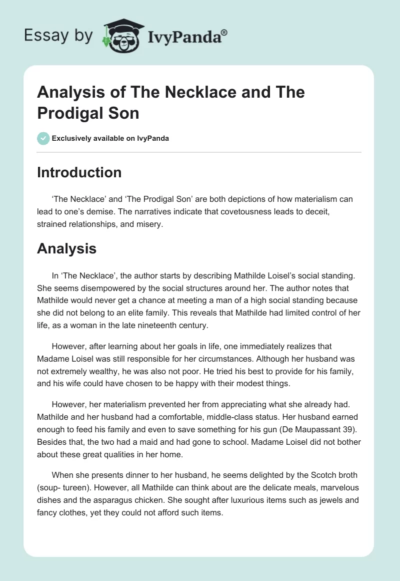 Analysis of The Necklace and The Prodigal Son. Page 1