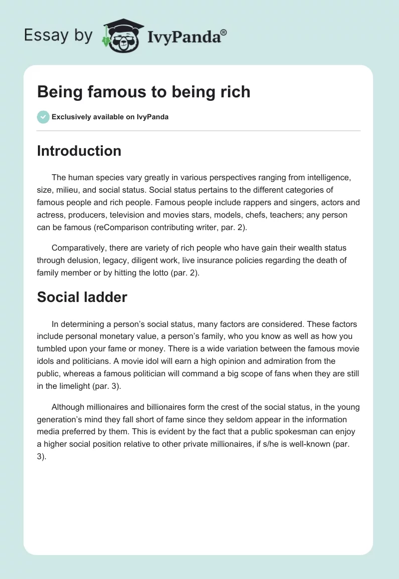 Being Famous to Being Rich. Page 1
