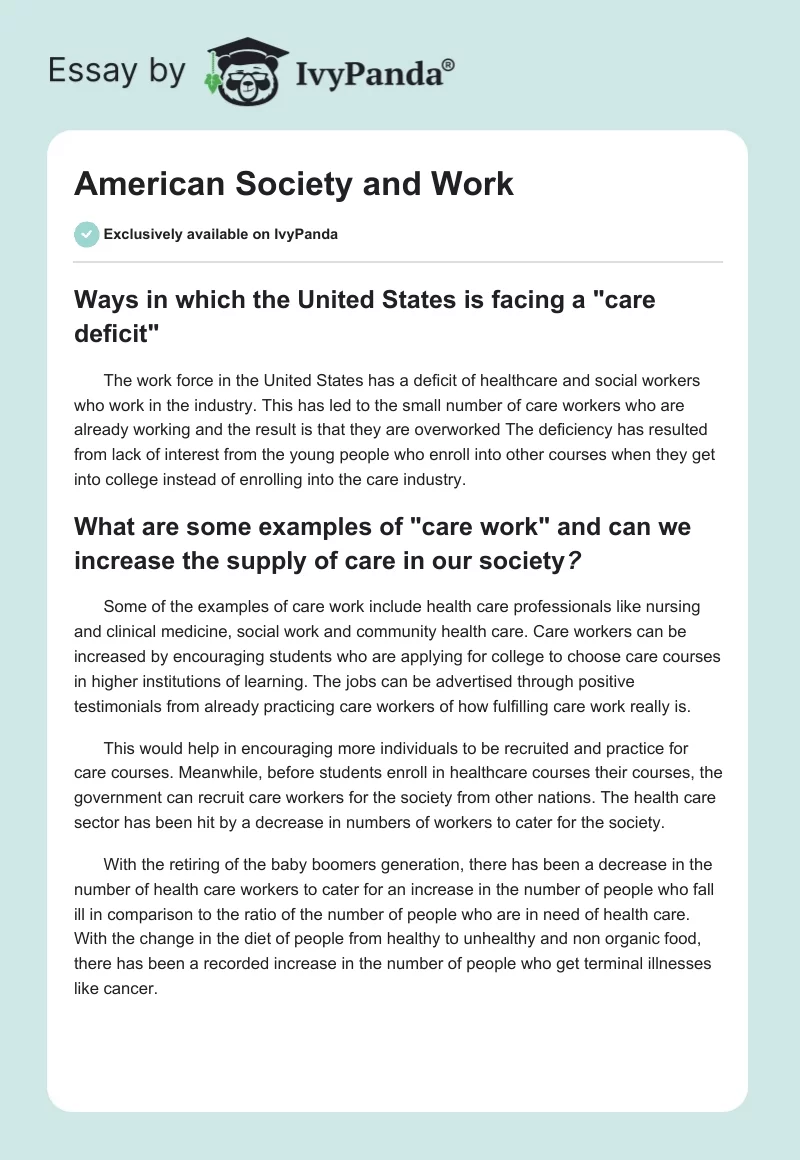 American Society and Work. Page 1