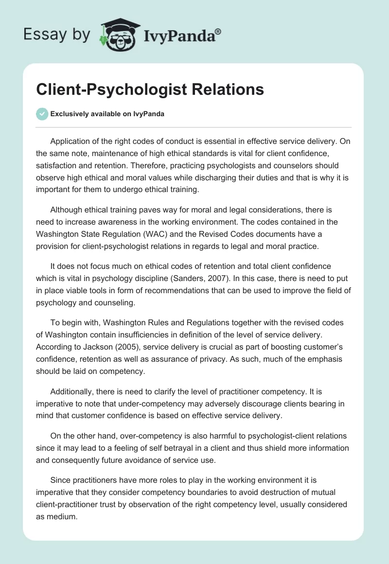 Client-Psychologist Relations. Page 1