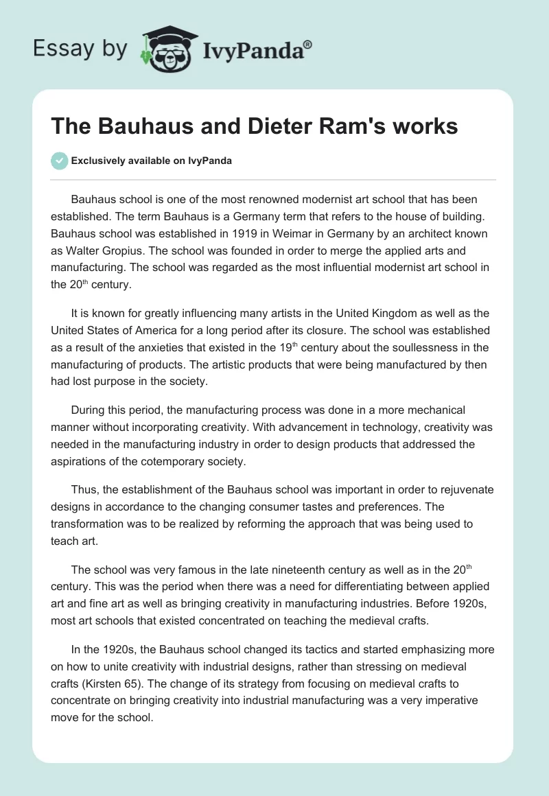 The Bauhaus and Dieter Ram's works. Page 1