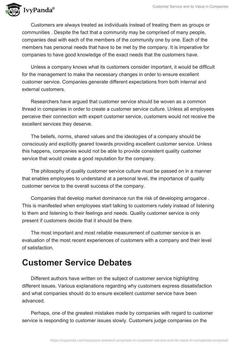 Customer Service and Its Value in Companies. Page 5