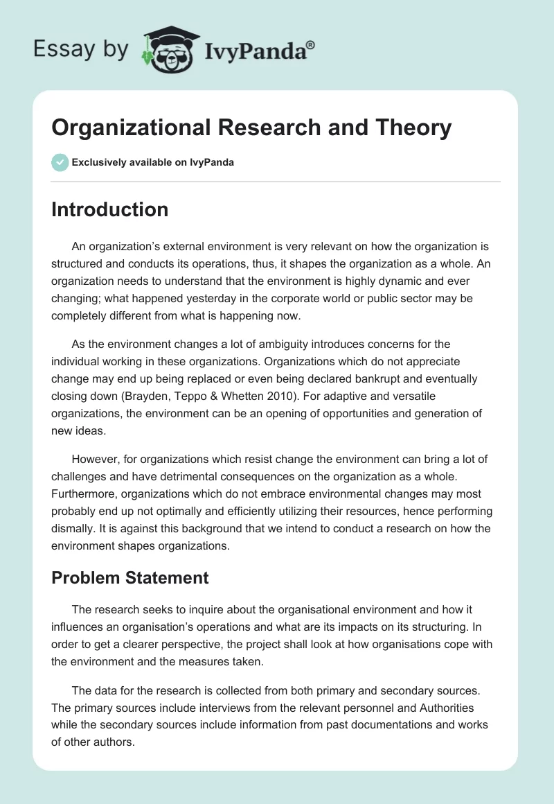 Organizational Research and Theory. Page 1