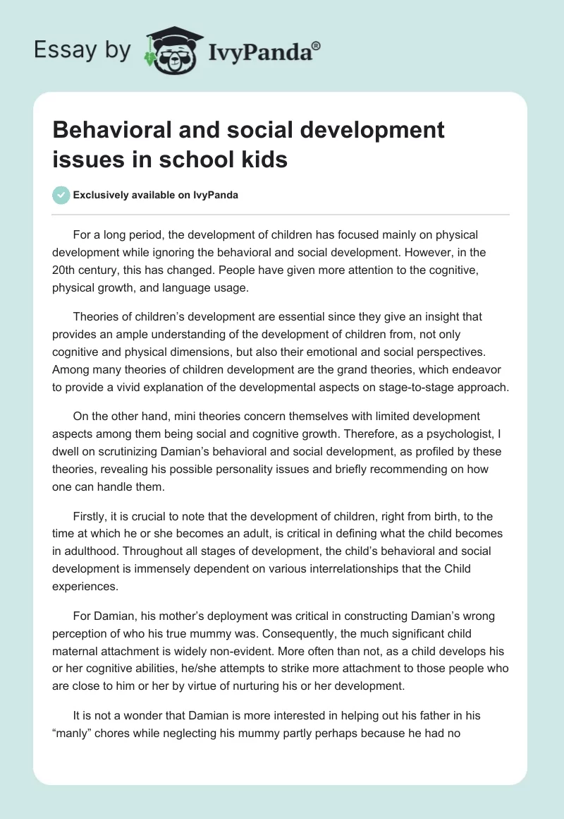 Behavioral and social development issues in school kids. Page 1