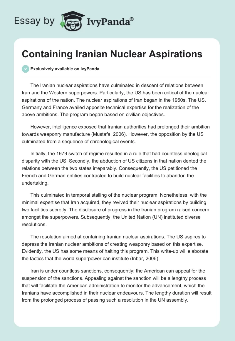 Containing Iranian Nuclear Aspirations. Page 1