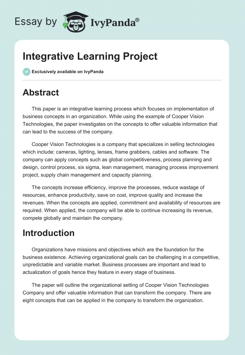 Integrative Learning Project. Page 1