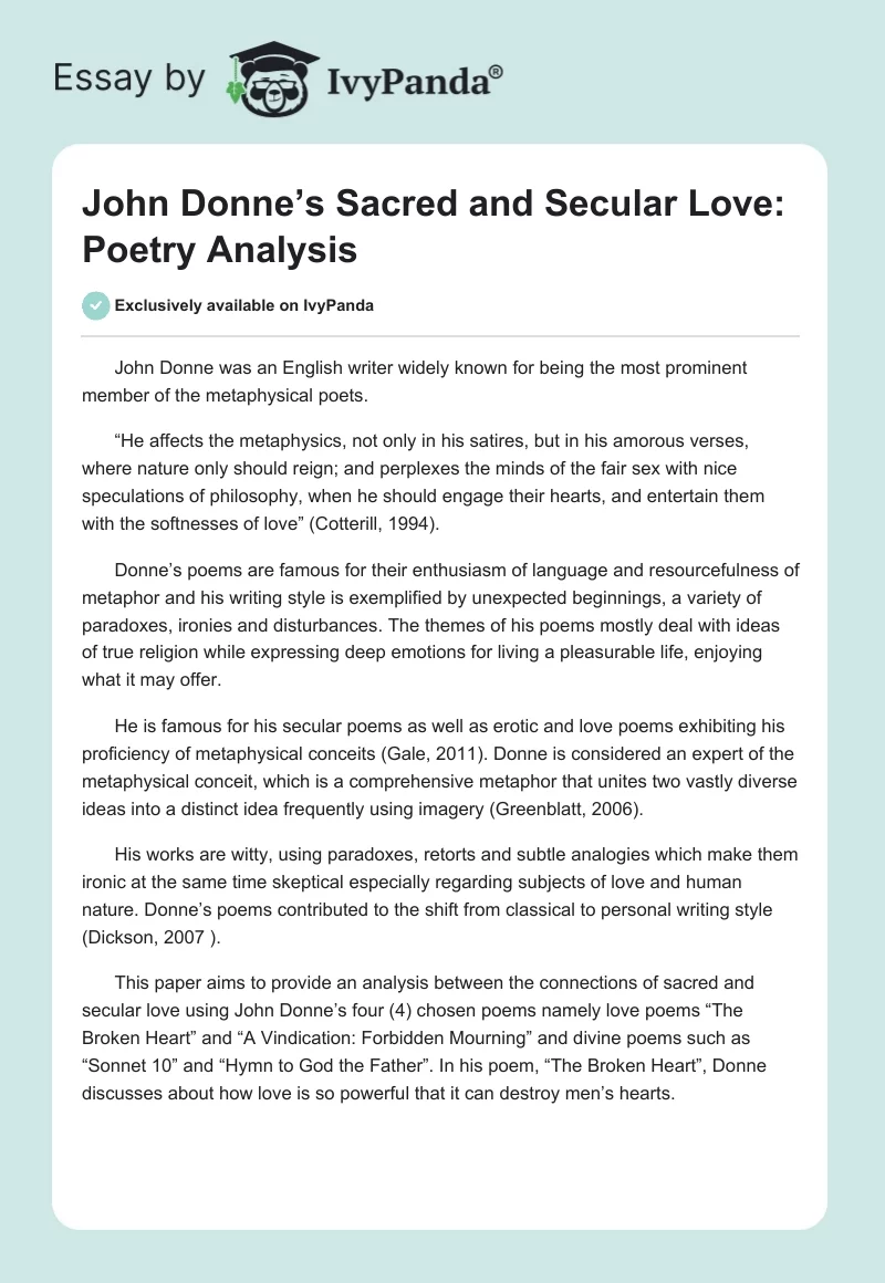 John Donne’s Sacred and Secular Love: Poetry Analysis. Page 1