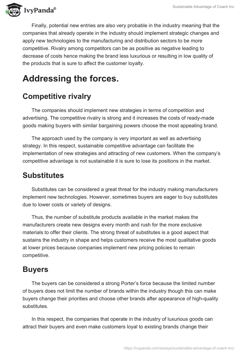 Sustainable Advantage of Coach Inc. Page 4