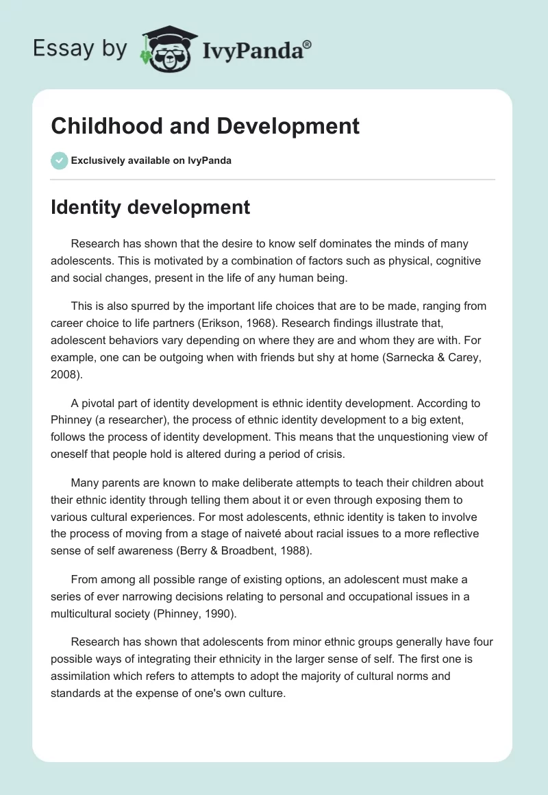 Childhood and Development. Page 1