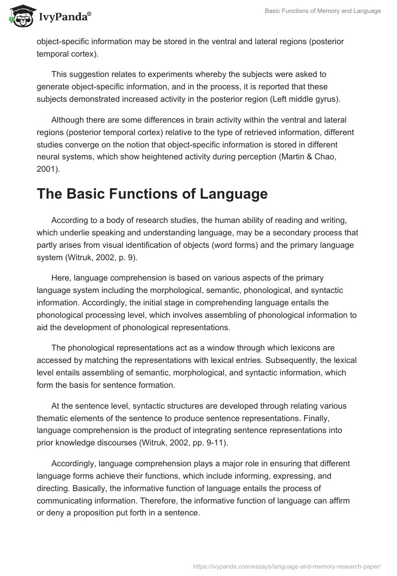 Basic Functions of Memory and Language. Page 2
