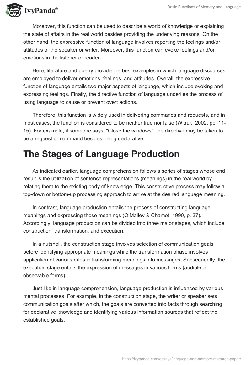 Basic Functions of Memory and Language. Page 3