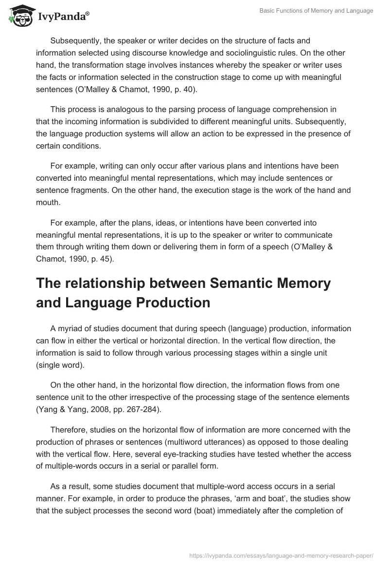 Basic Functions of Memory and Language. Page 4