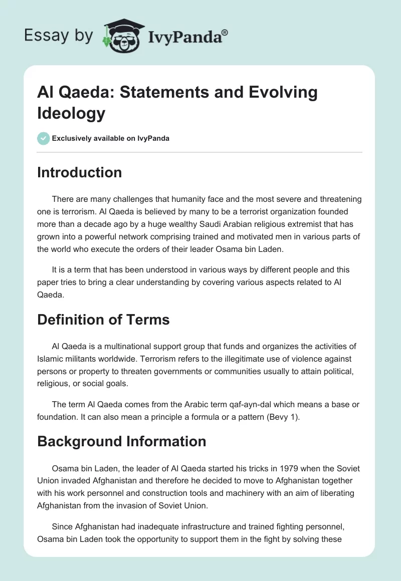 Al Qaeda: Statements and Evolving Ideology. Page 1