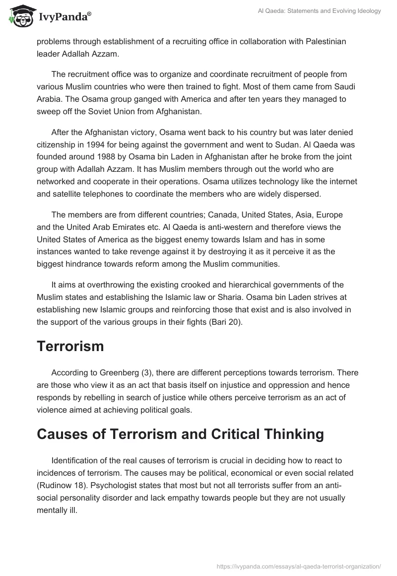 Al Qaeda: Statements and Evolving Ideology. Page 2