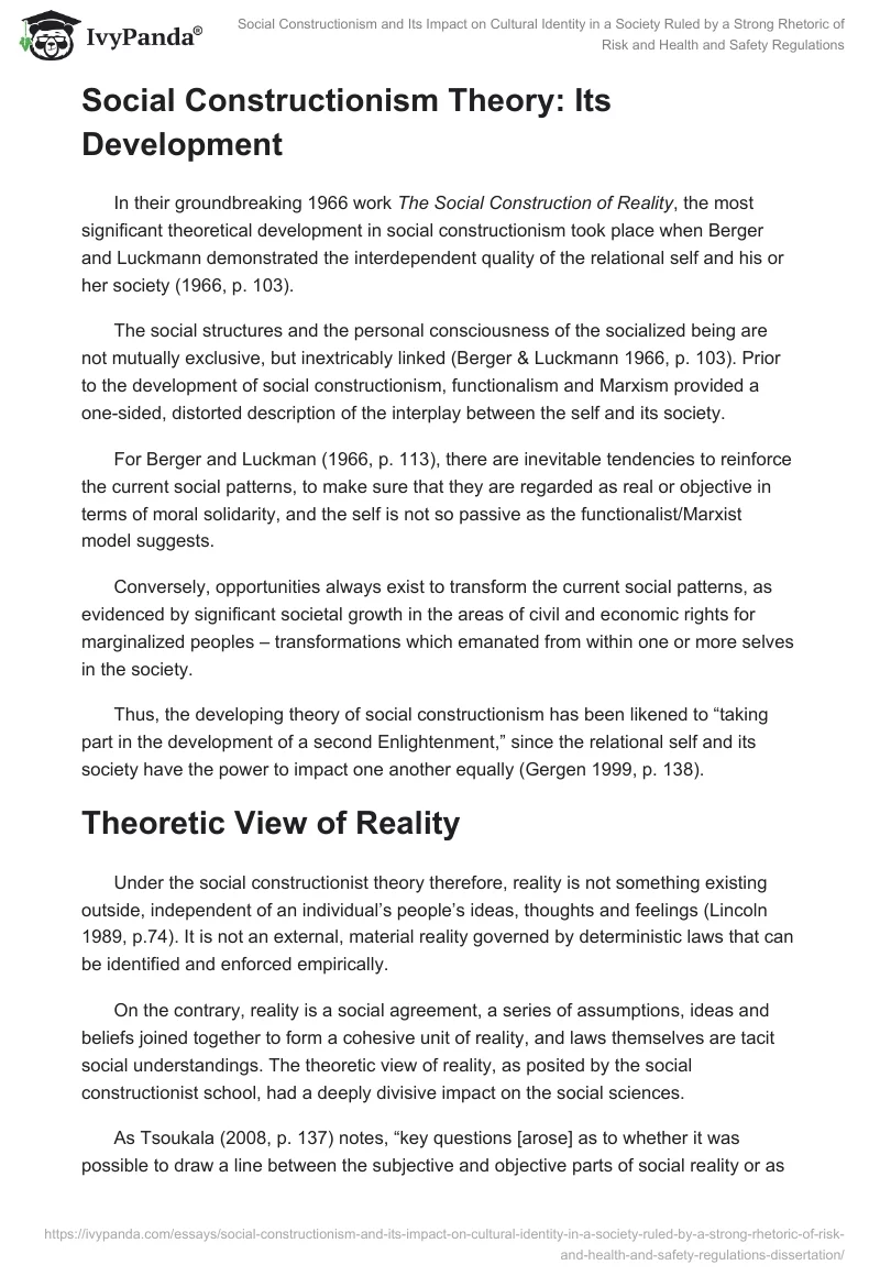 Social Constructionism and Its Impact on Cultural Identity in a Society Ruled by a Strong Rhetoric of Risk and Health and Safety Regulations. Page 2