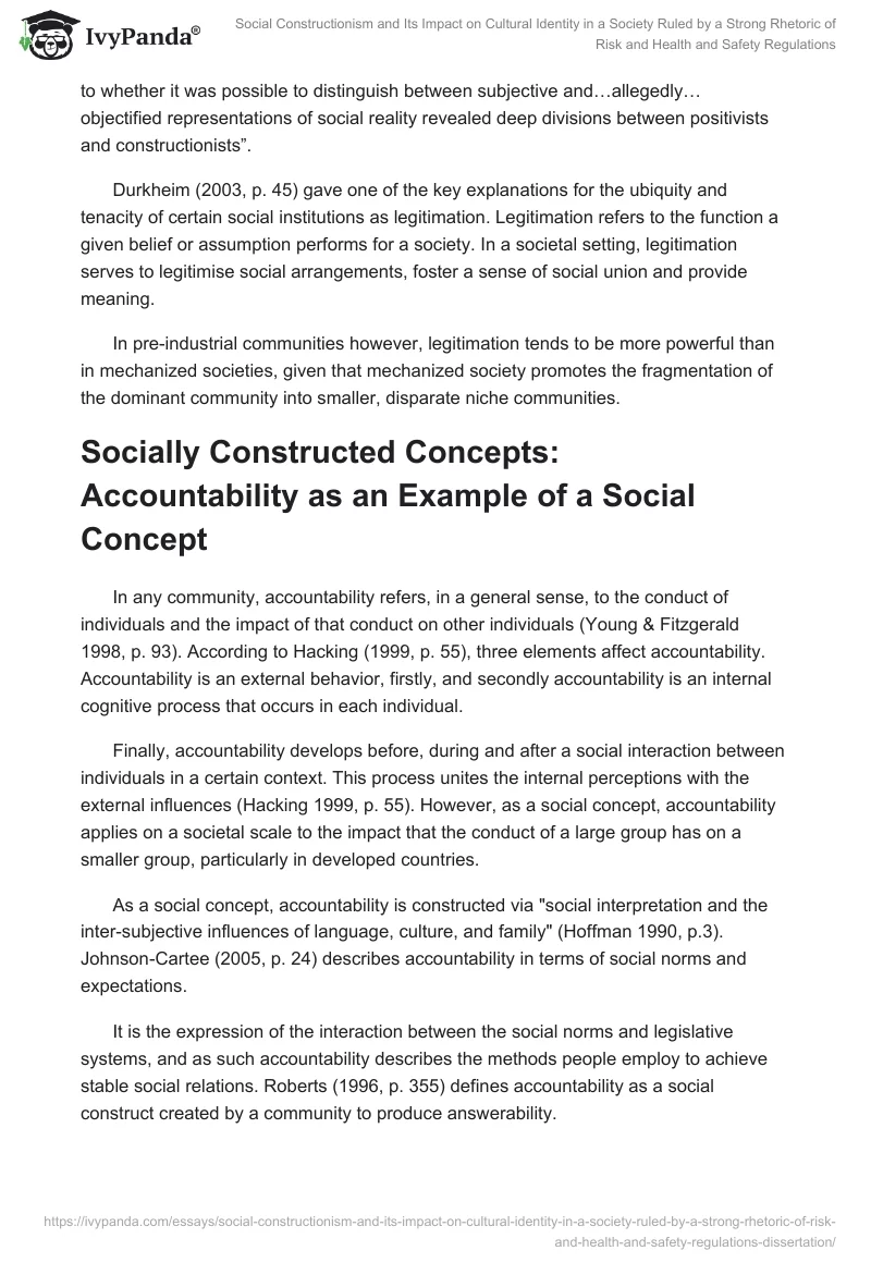 Social Constructionism and Its Impact on Cultural Identity in a Society Ruled by a Strong Rhetoric of Risk and Health and Safety Regulations. Page 3