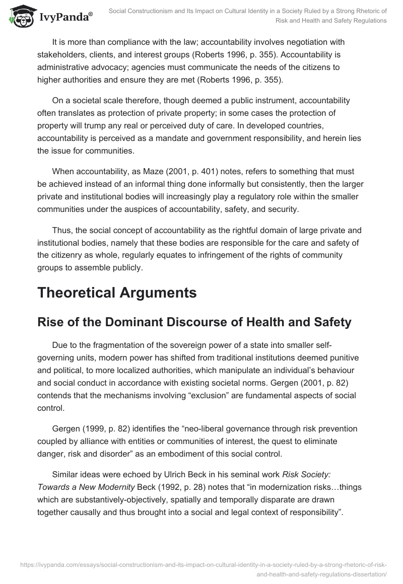 Social Constructionism and Its Impact on Cultural Identity in a Society Ruled by a Strong Rhetoric of Risk and Health and Safety Regulations. Page 4