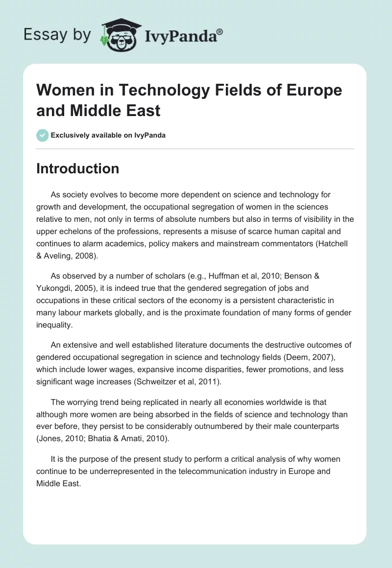 Women in Technology Fields of Europe and the Middle East. Page 1