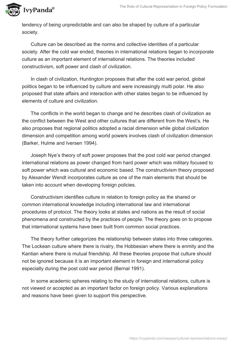 The Role of Cultural Representation in Foreign Policy Formulation. Page 2