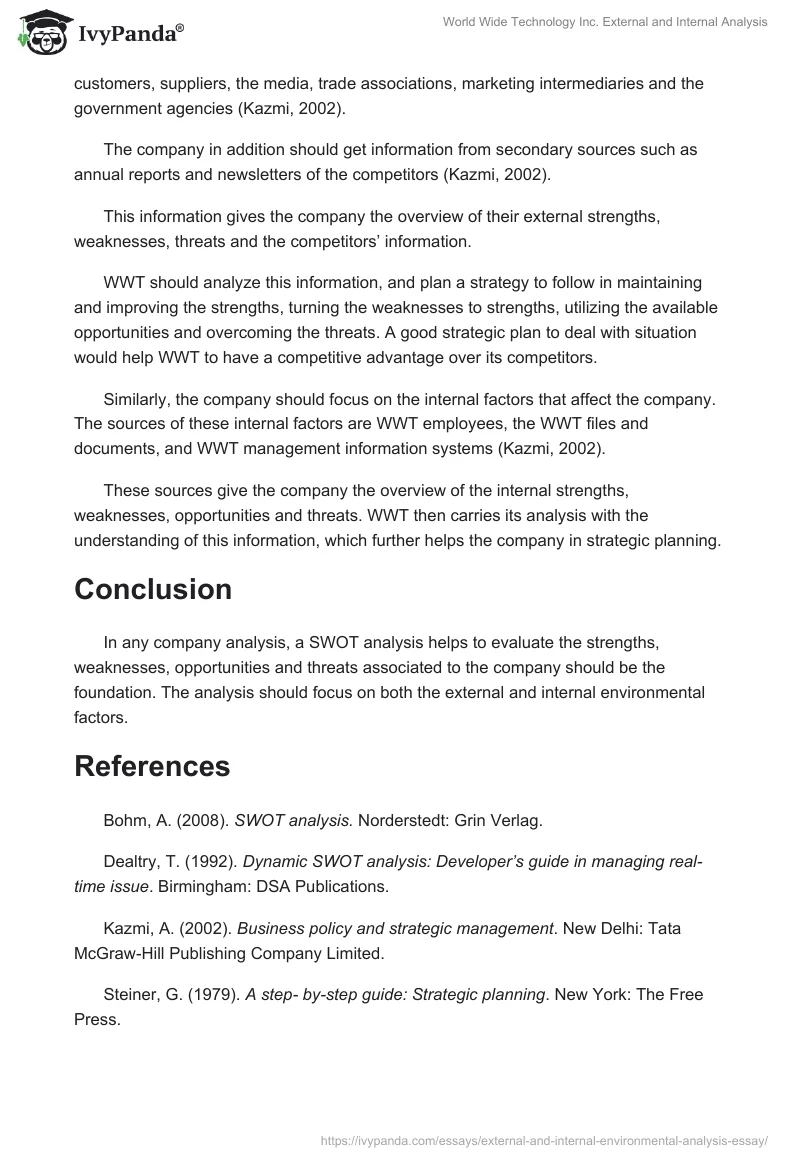 World Wide Technology Inc. External and Internal Analysis. Page 3