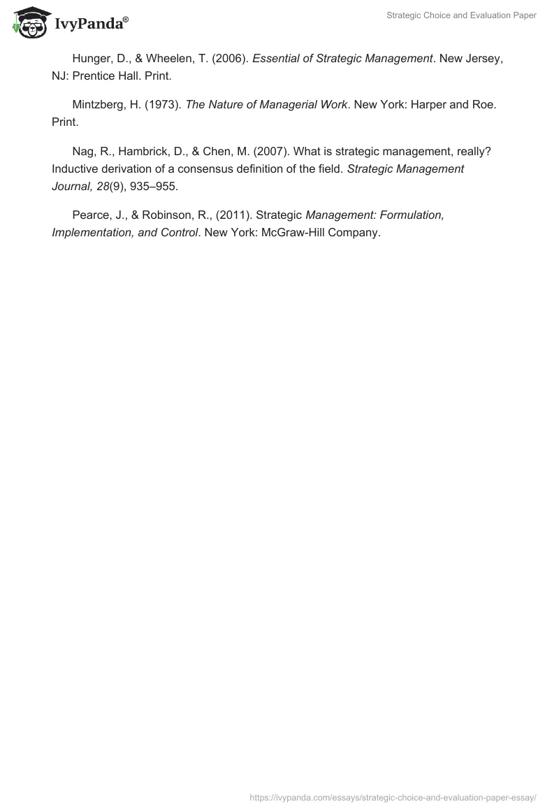 Strategic Choice and Evaluation Paper. Page 5