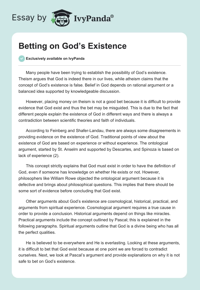 Betting on God’s Existence. Page 1