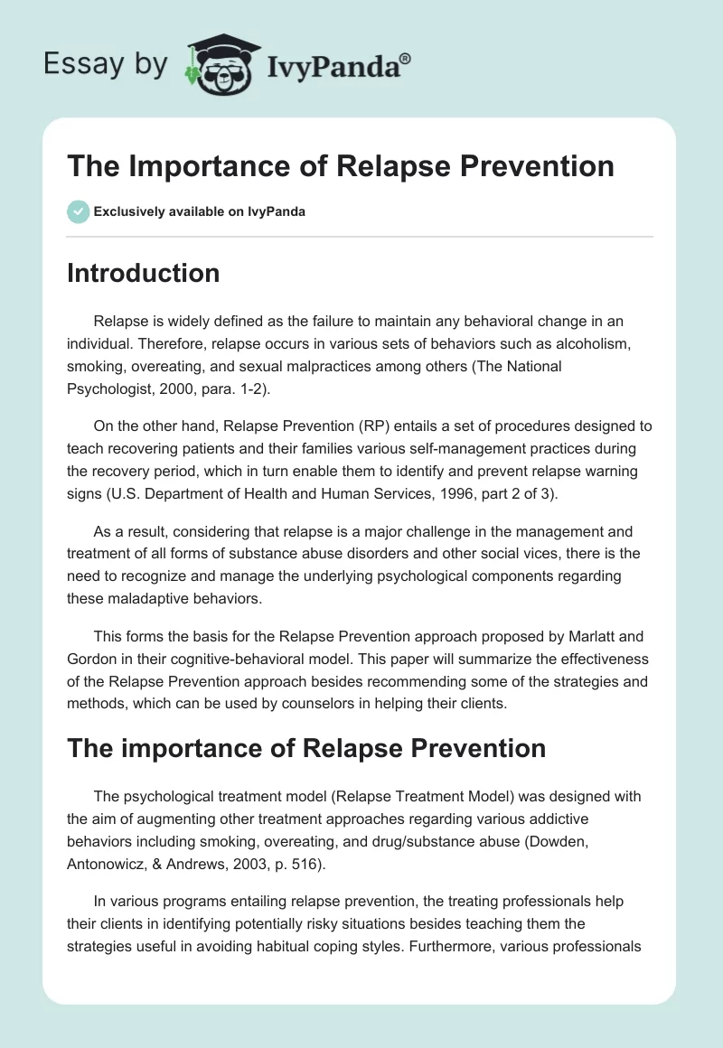 The Importance of Relapse Prevention. Page 1
