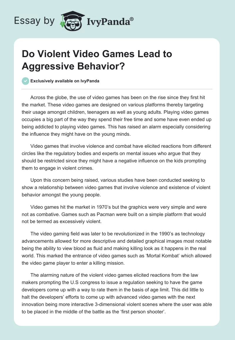 Do Violent Video Games Lead to Aggressive Behavior?. Page 1