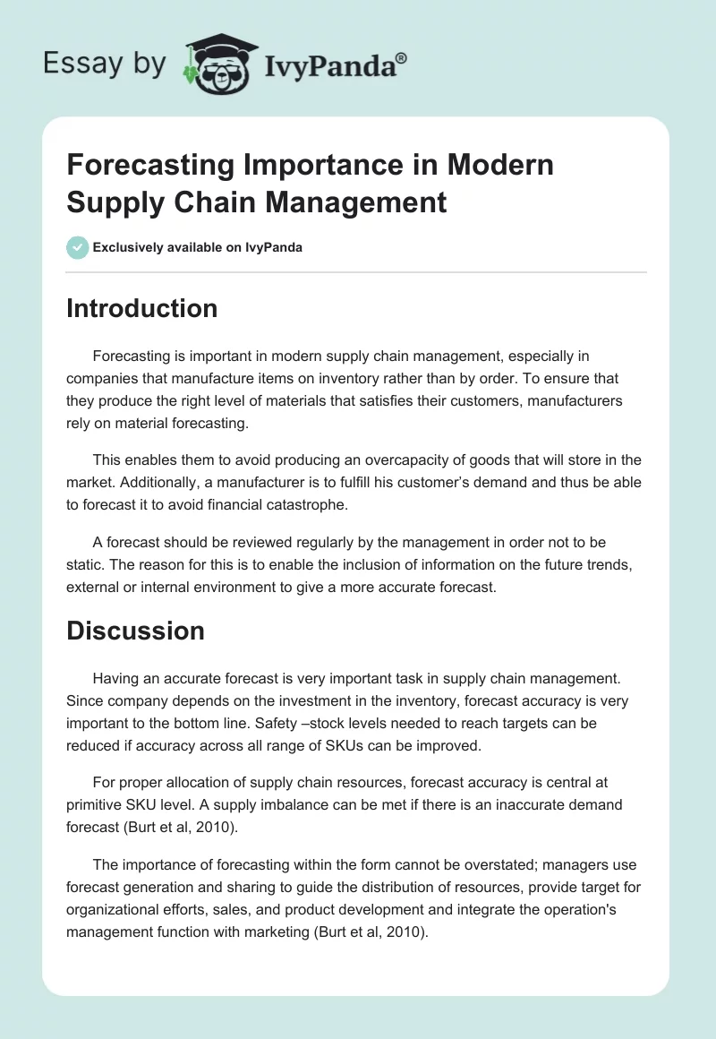 Forecasting Importance in Modern Supply Chain Management. Page 1