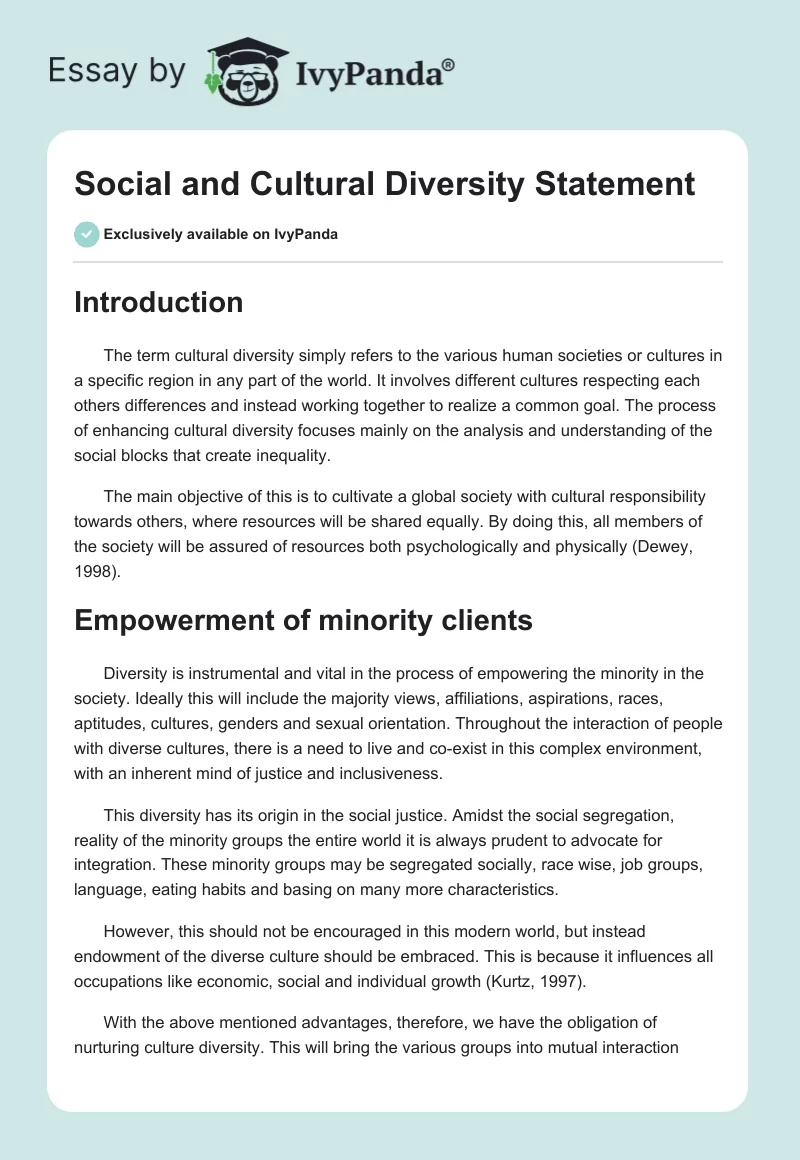 Social and Cultural Diversity Statement. Page 1