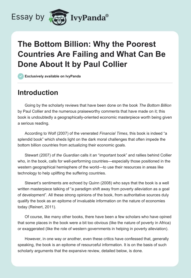 The Bottom Billion: Why the Poorest Countries Are Failing and What Can Be Done About It by Paul Collier. Page 1