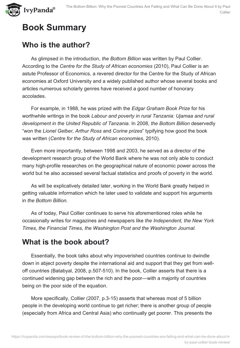 The Bottom Billion: Why the Poorest Countries Are Failing and What Can Be Done About It by Paul Collier. Page 2