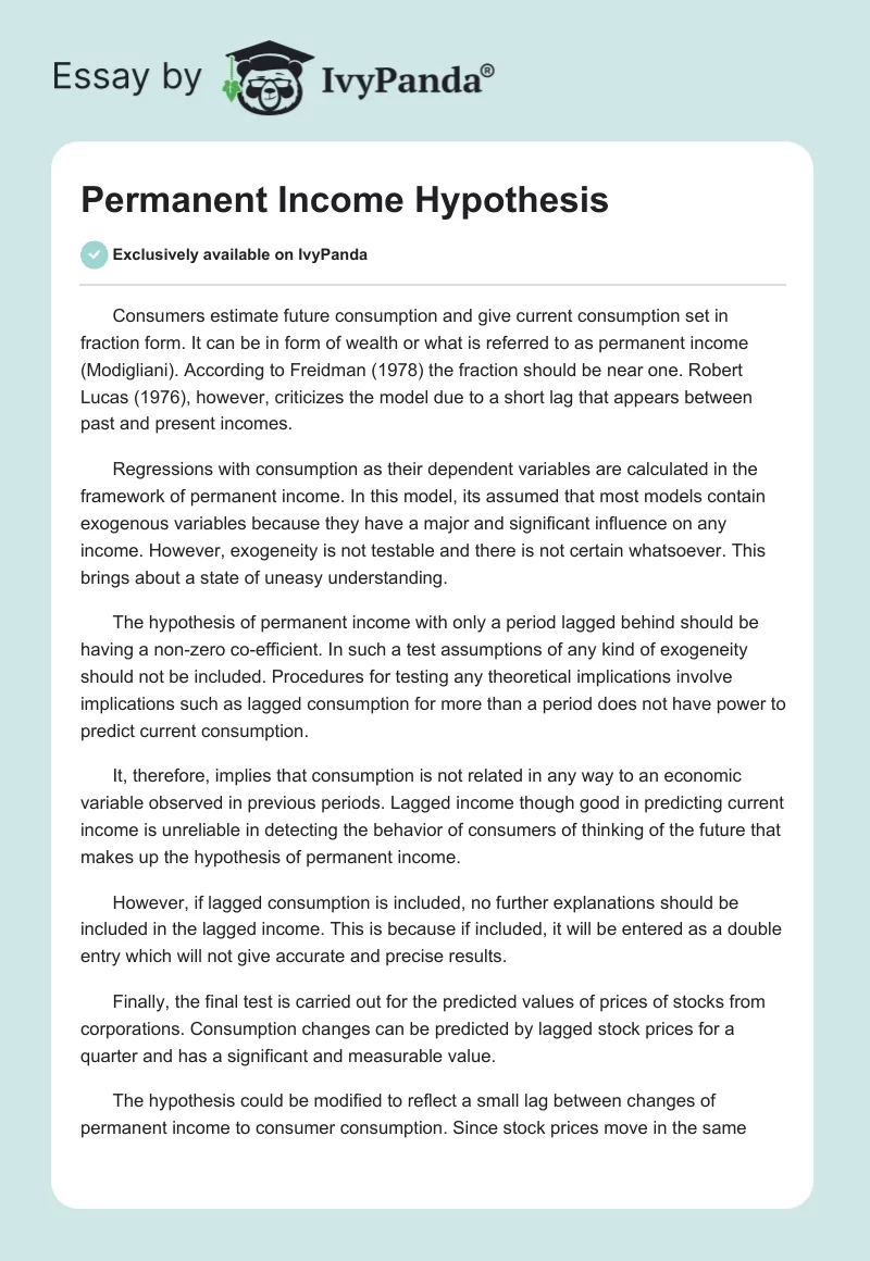 Permanent Income Hypothesis. Page 1