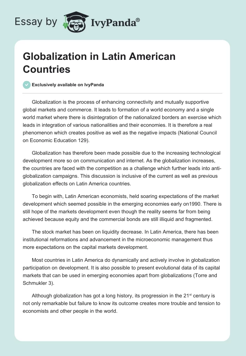 Globalization in Latin American Countries. Page 1
