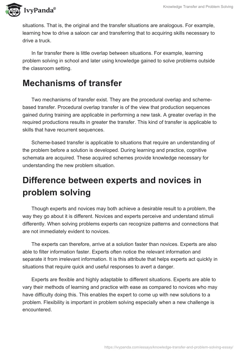 Knowledge Transfer and Problem Solving. Page 2
