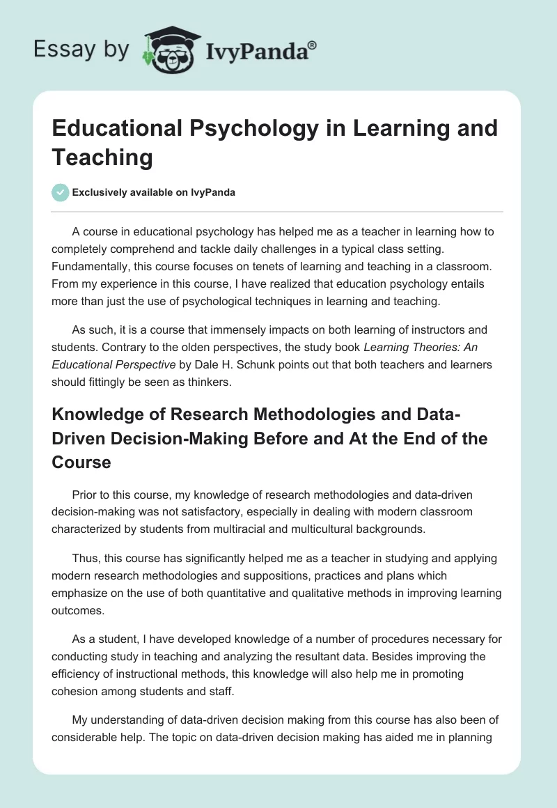 Educational Psychology in Learning and Teaching. Page 1
