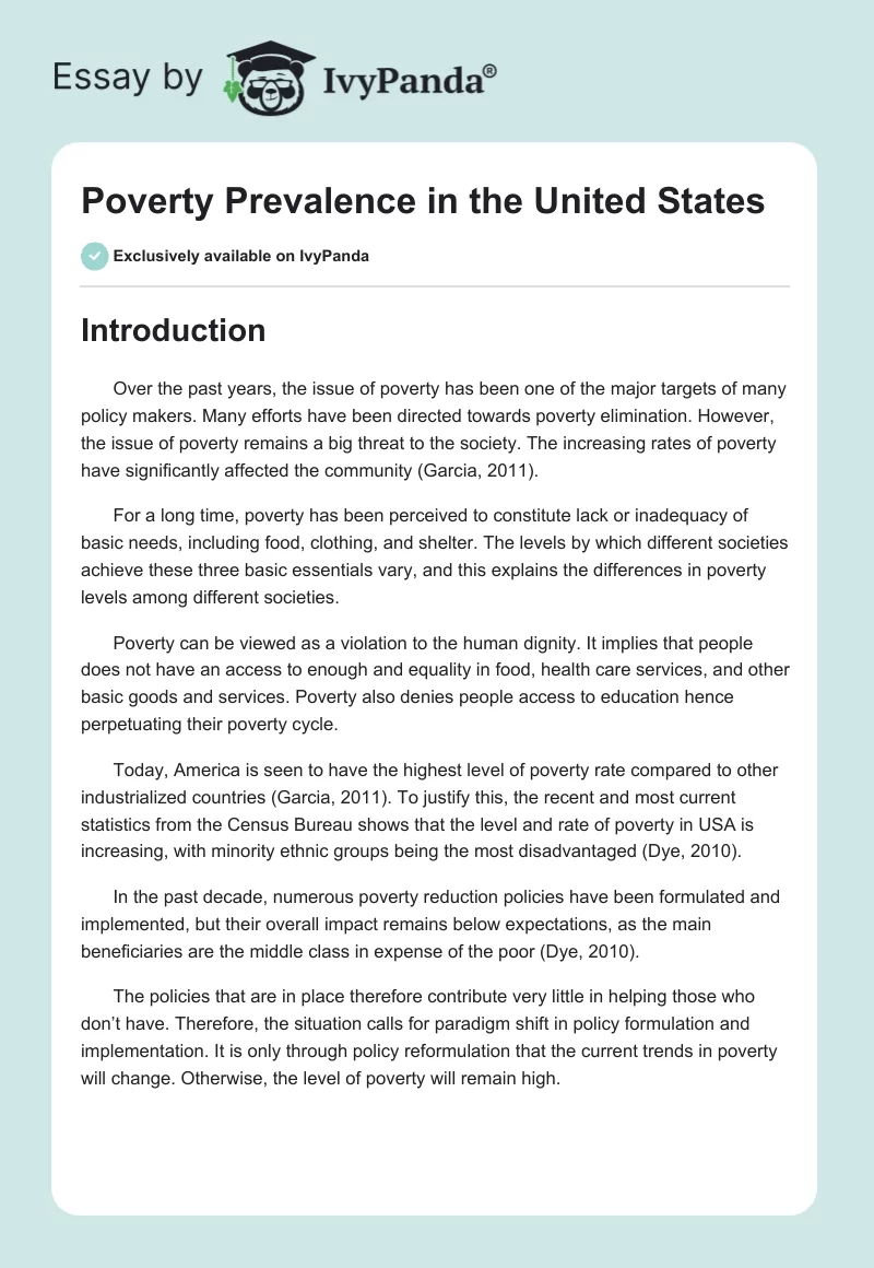 Poverty Prevalence in the United States. Page 1