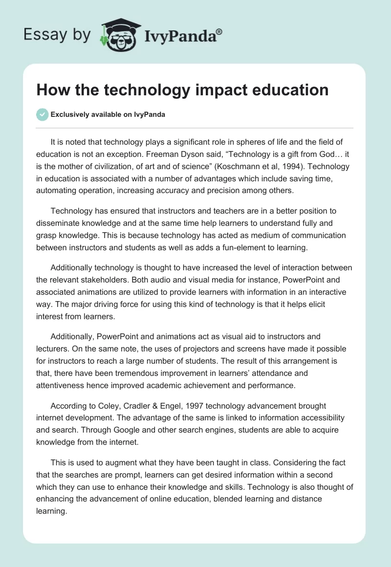 How the technology impact education. Page 1