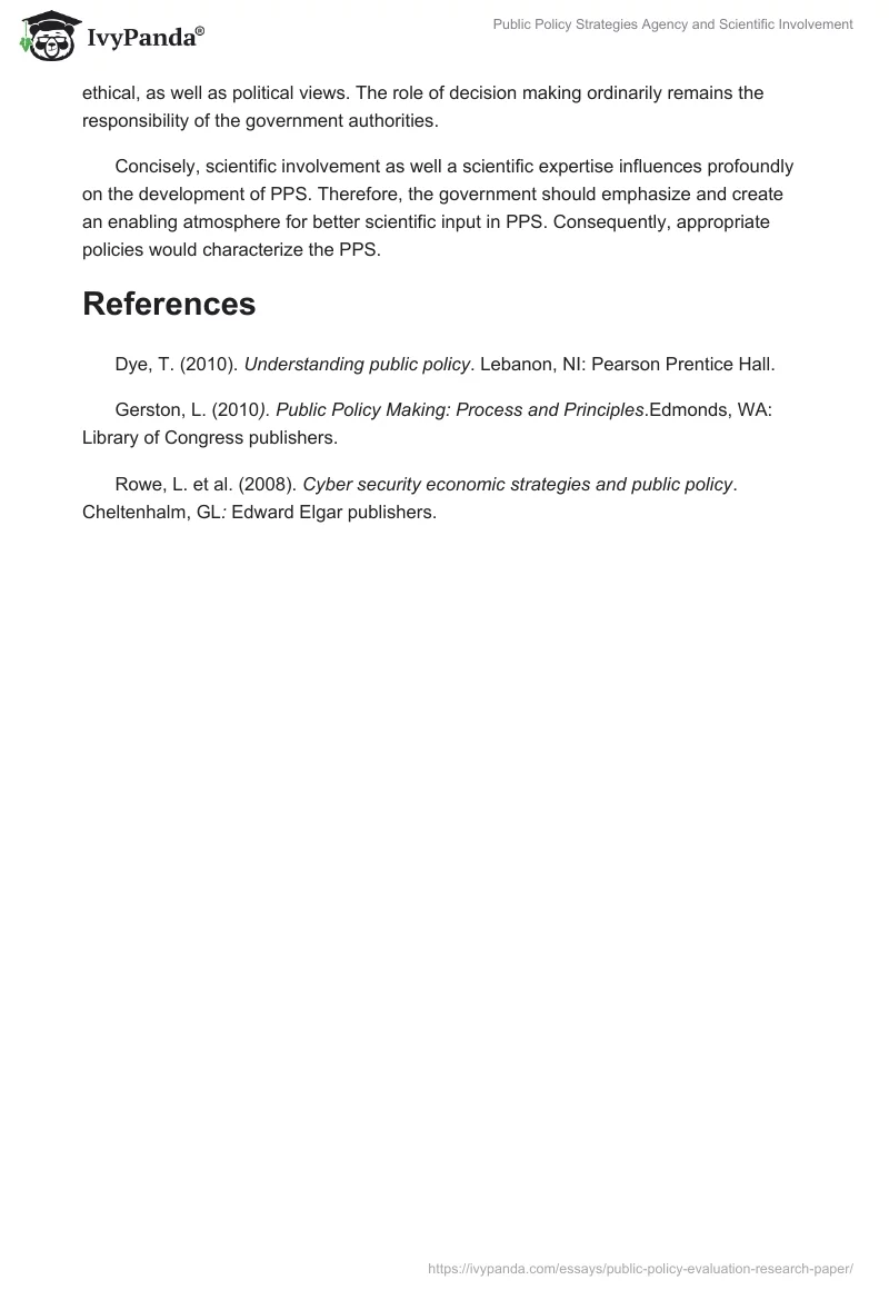 Public Policy Strategies Agency and Scientific Involvement. Page 3