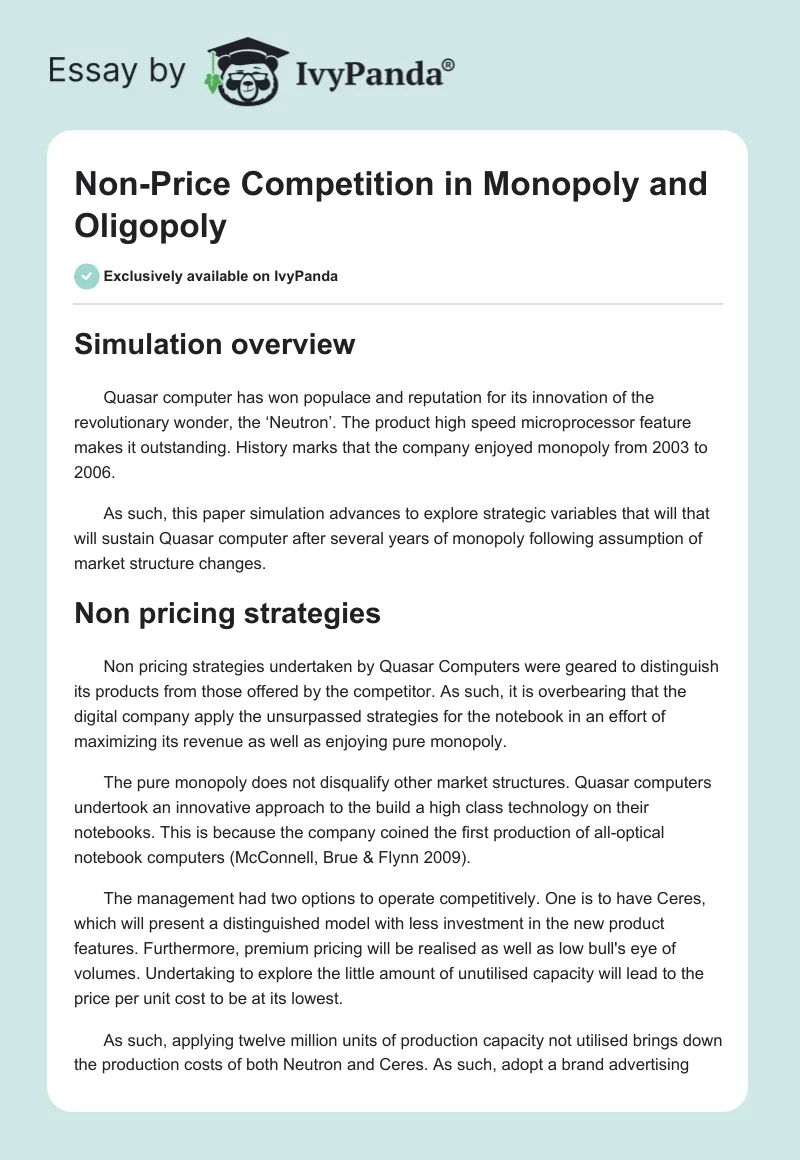 Non-Price Competition in Monopoly and Oligopoly. Page 1