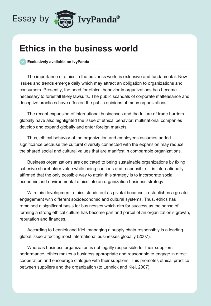 Ethics in the business world. Page 1
