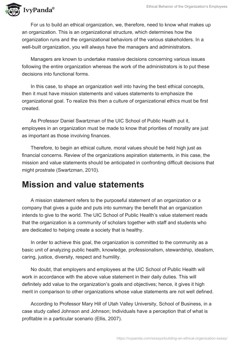Ethical Behavior of the Organization’s Employees. Page 2