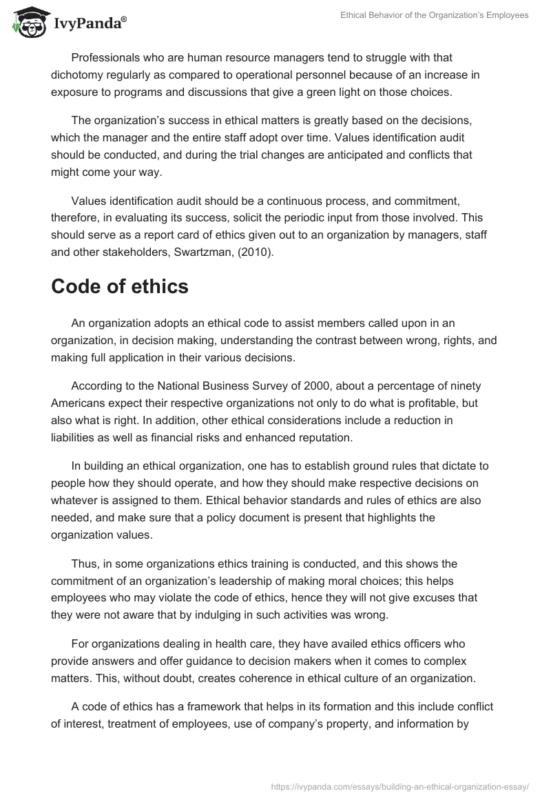 Ethical Behavior of the Organization’s Employees. Page 3