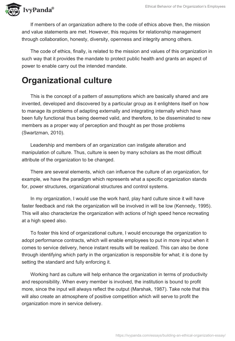 Ethical Behavior of the Organization’s Employees. Page 5