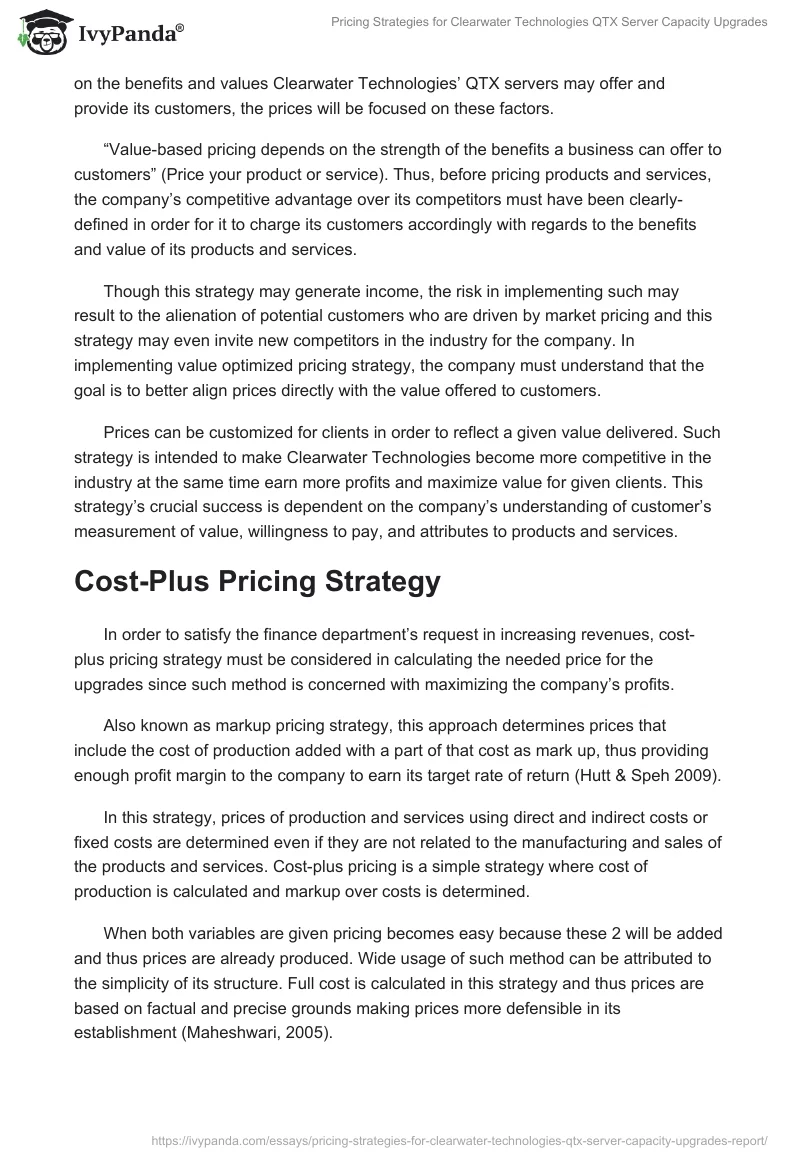 Pricing Strategies for Clearwater Technologies QTX Server Capacity Upgrades. Page 2