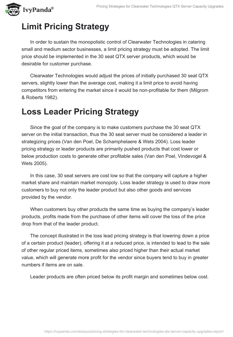 Pricing Strategies for Clearwater Technologies QTX Server Capacity Upgrades. Page 3