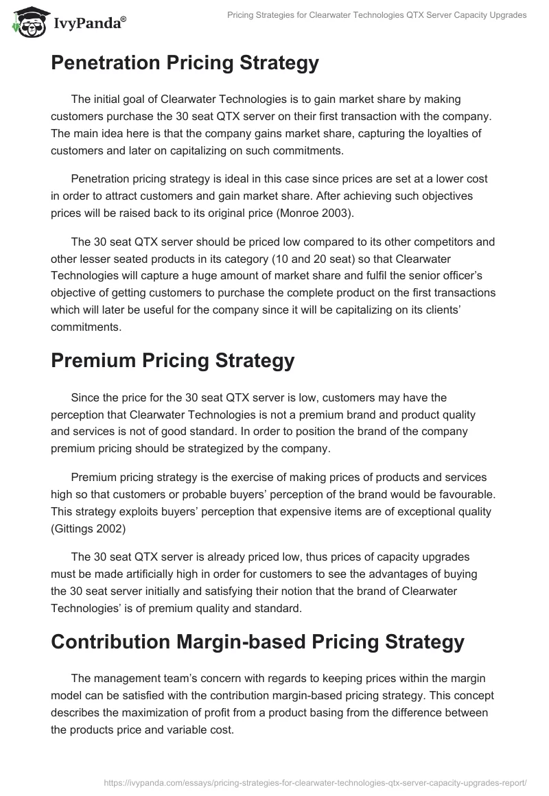 Pricing Strategies for Clearwater Technologies QTX Server Capacity Upgrades. Page 4