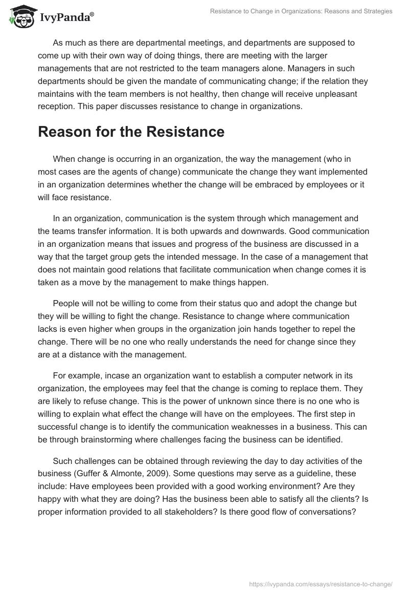 Resistance to Change in Organizations: Reasons and Strategies. Page 2