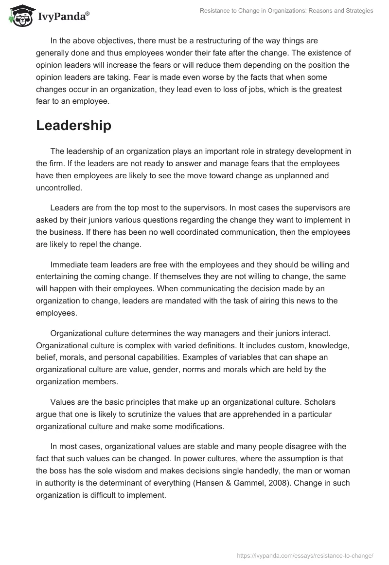 Resistance to Change in Organizations: Reasons and Strategies. Page 4