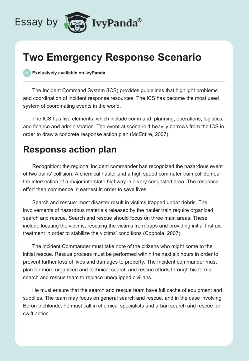 Two Emergency Response Scenario. Page 1